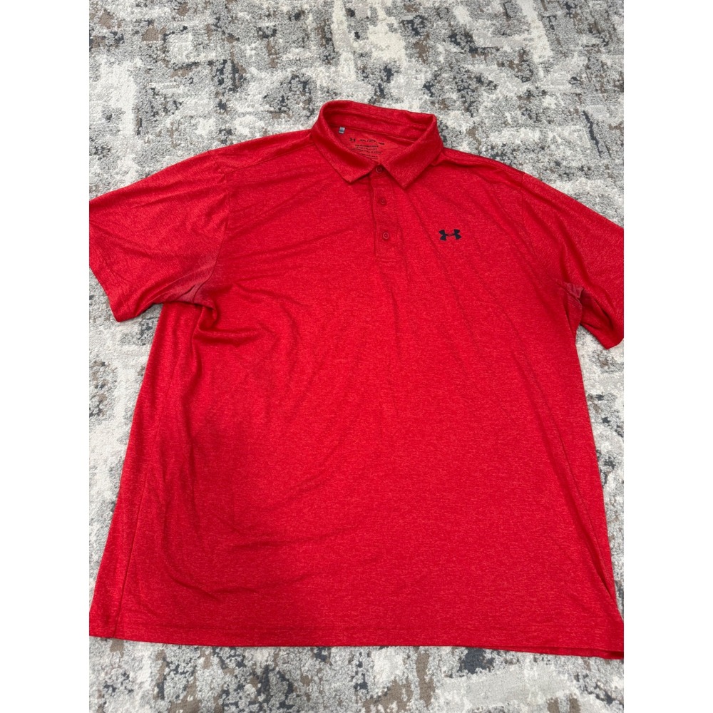 Under Armour Mens 2XL Red Playoff Polo Short Sleeve Heathered Golf Shirt Loose